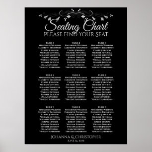 Silver on Black 9 Table Wedding Seating Chart