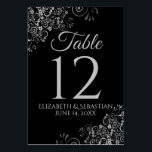 Silver on Black Elegant Filigree Wedding Table Number<br><div class="desc">Make your wedding reception beautiful with these table number cards. They feature a simple yet elegant design with pale grey text on a black background with a frilly silver faux foil floral filigree in the corners.</div>