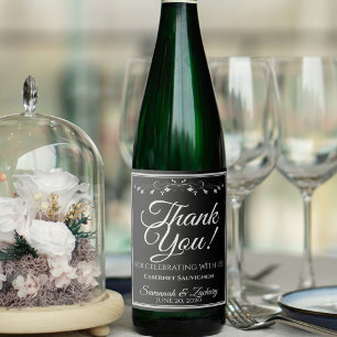 Silver on Black Wedding Wine Bottle Tag Thank You Wine Label