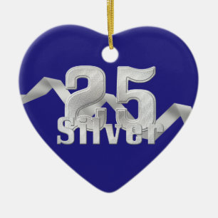 Silver on Blue 25th Anniversary Ceramic Tree Decoration