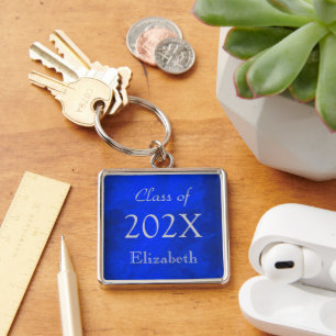 Silver on Blue Graduation Key Ring