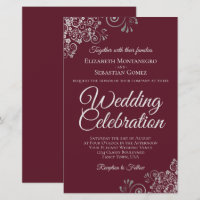 Silver on Burgundy BUDGET Wedding Invite Large