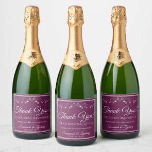Silver on Cassis Purple Wedding Thank You Sparkling Wine Label