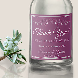 Silver on Cassis Wedding Liquor Bottle Thank You Label