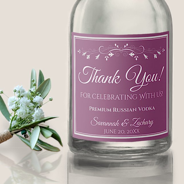 Silver on Cassis Wedding Liquor Bottle Thank You Liquor Bottle Label (Creator Uploaded)