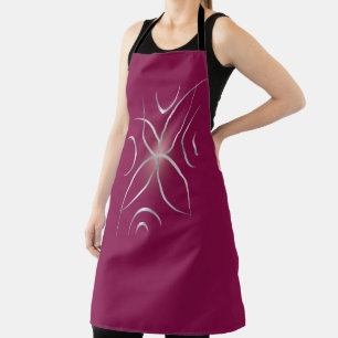 Silver on magenta apron