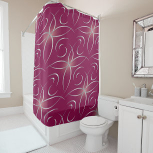 Silver on magenta shower curtain
