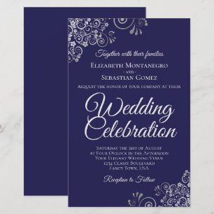 Silver on Navy Blue BUDGET Wedding Invite Large