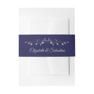 Silver on Navy Blue Elegant Wedding Invitation Invitation Belly Band