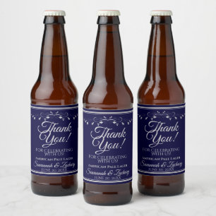 Silver on Navy Blue Wedding Thank You Beer Bottle Label