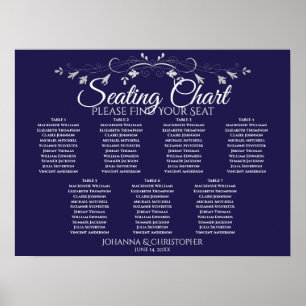 Silver on Navy Chic 7 Table Wedding Seating Chart