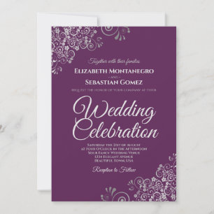 Silver on Plum Purple Simple Elegant Wedding Invitation