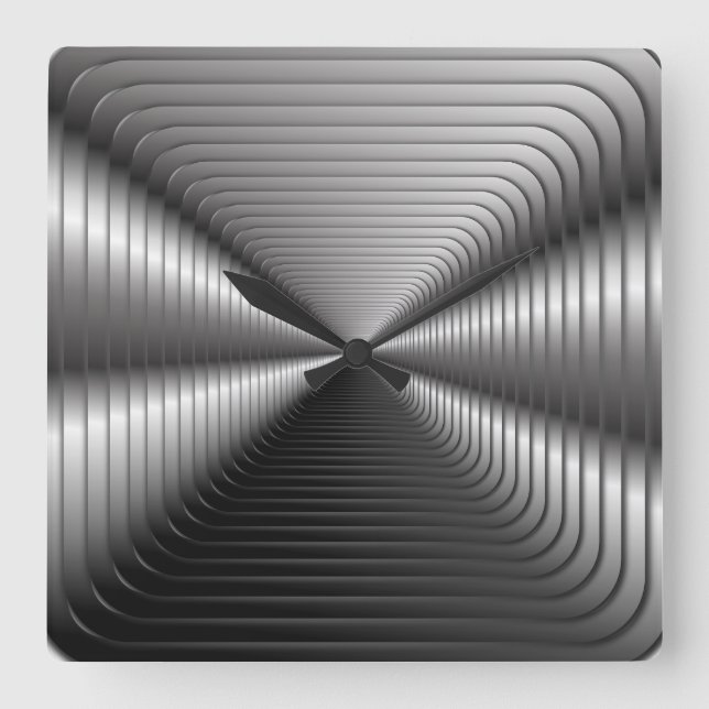 Silver Optical Illusion Square Wall Clock (Front)