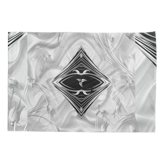 Silver or Abstract flowers on Black - Silk Pillowcase (Back)