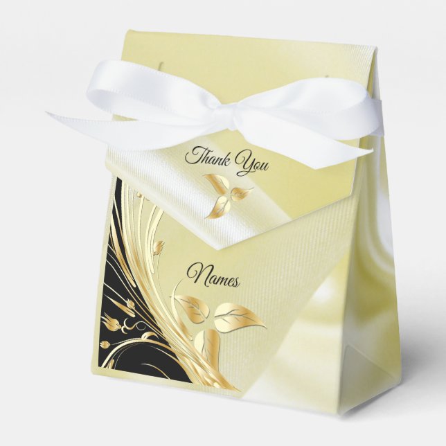 Silver or Gold Abstract flowers on - Silk & Art Favour Box (Front Side)