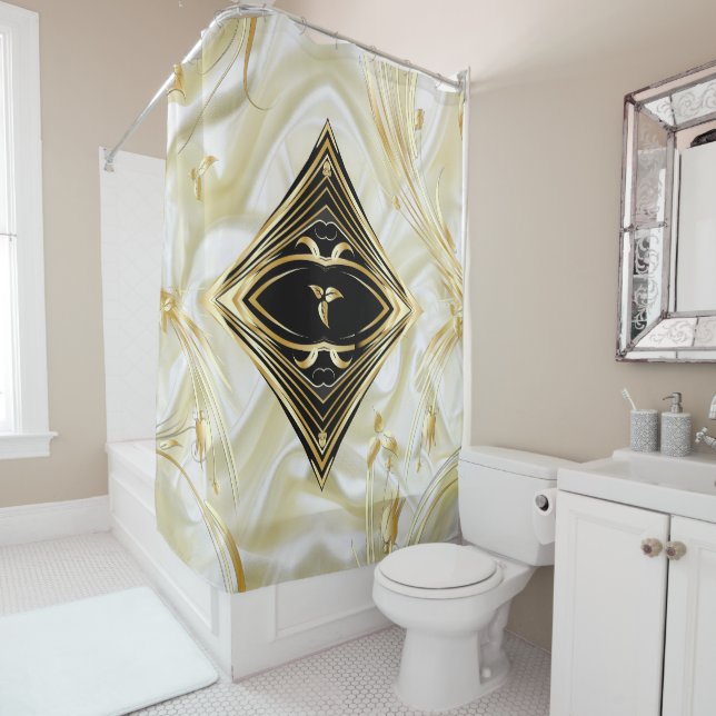 Silver or Gold Abstract flowers on - Silk & Art Sh Shower Curtain (In Situ)