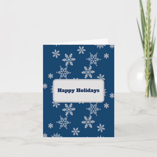 Silver or White Snowflakes on Dark Blue Holiday Card (Front)