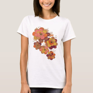 Silver ORANGE AND PINK FLOWERS WITH GOLDEN STARS T-Shirt