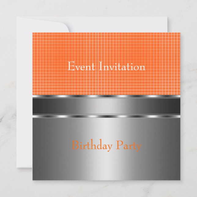 Silver Orange Check Event Party Invitation (Front)
