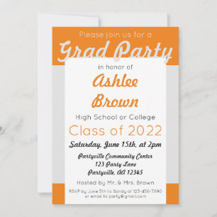 Silver Orange Grad Party Bold Graduation Invitation