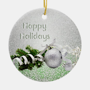 Silver Ornament White Ribbon Christmas Ornament