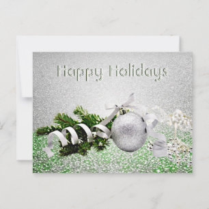 Silver Ornament White Ribbon Christmas Postcard