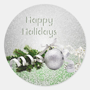 Silver Ornament White Ribbon Christmas Sticker