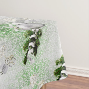 Silver Ornament White Ribbon Christmas Tablecloth