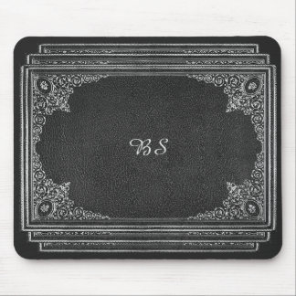 Silver Ornamental on Black with Initials Mouse Mat