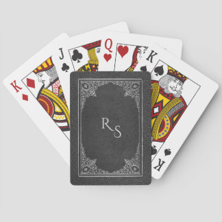 Silver Ornamental on Black with Initials Playing Cards