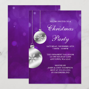 Silver Ornaments Purple Bokeh Christmas Party Invitation