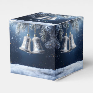 Silver Ornate Bells on Frosty Pines Favour Box