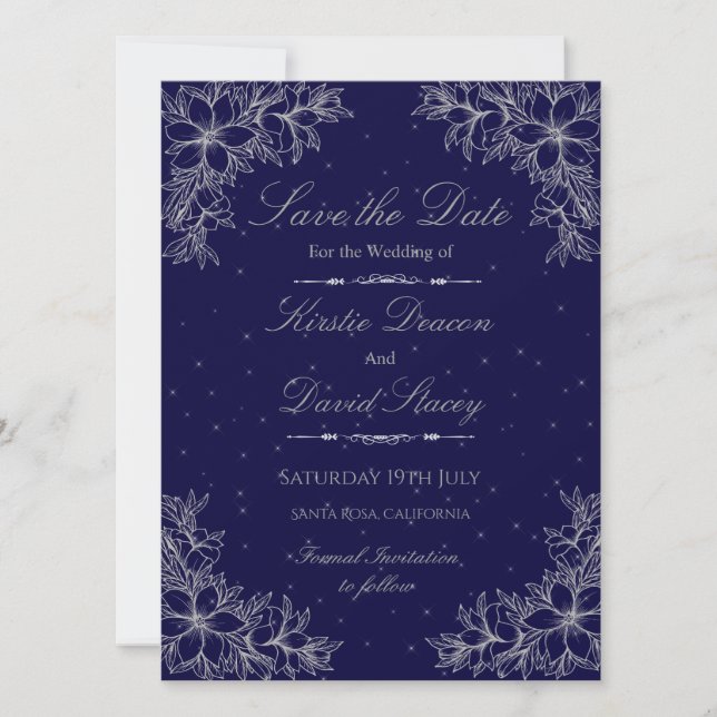 Silver Ornate Floral Wedding Invitation  (Front)