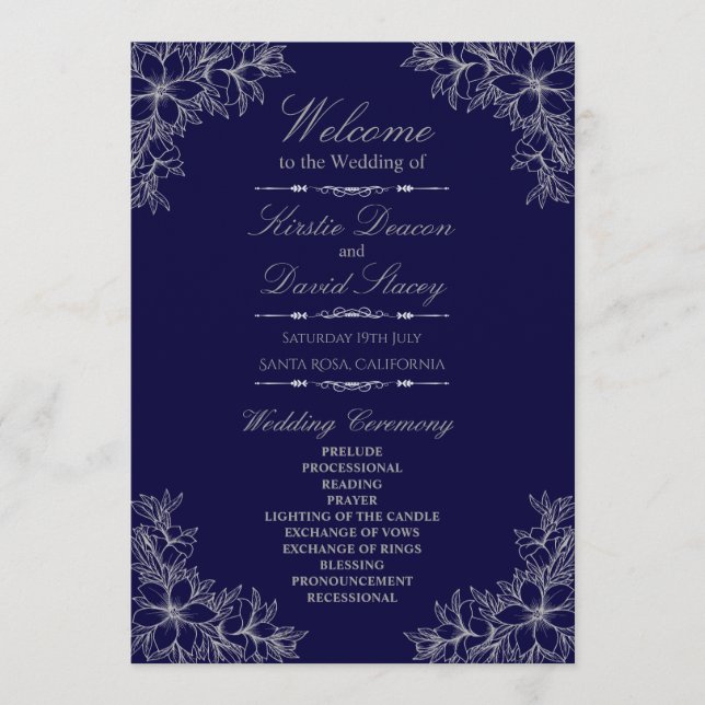 Silver Ornate Floral Wedding Programme (Front)