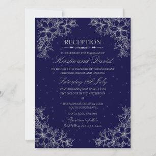Silver Ornate Floral Wedding Reception Invitation