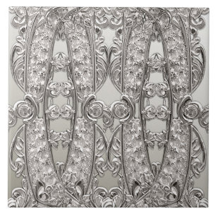 Silver Ornate Modern Ceramic Tile