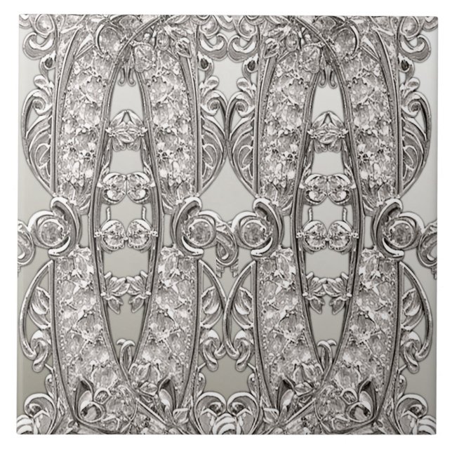 Silver Ornate Modern Ceramic Tile (Front)
