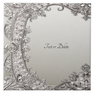 Silver Ornate Modern Ceramic Tile