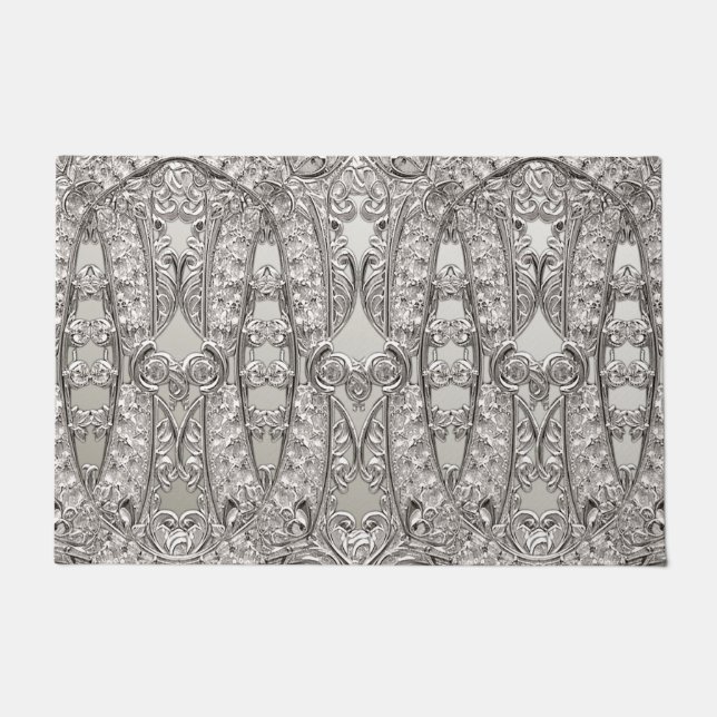 Silver Ornate Modern Doormat (Front)