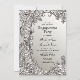 Silver Ornate Modern Engagement Invitation