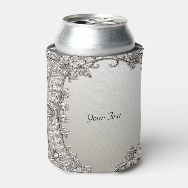 Silver Ornate Modern Favour Can Cooler (Can Front)