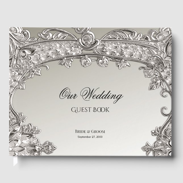 Silver Ornate Modern Guest Book (Front)