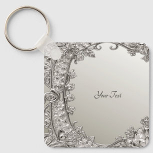 Silver Ornate Modern Keychain
