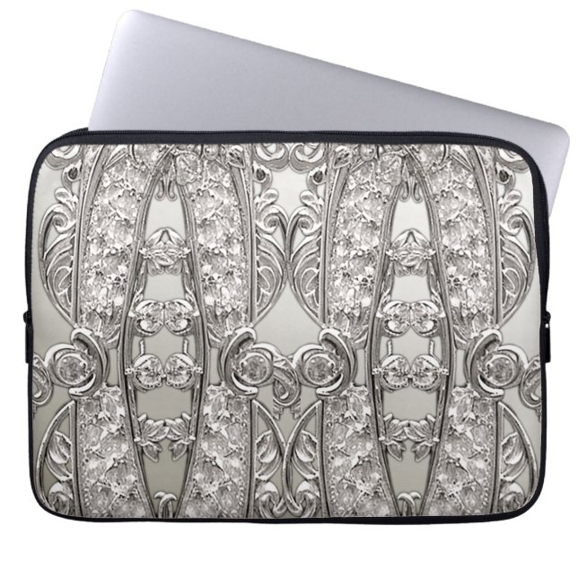 Silver Ornate Modern Laptop Sleeve (Front)