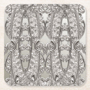 Silver Ornate Modern Paper Coaster