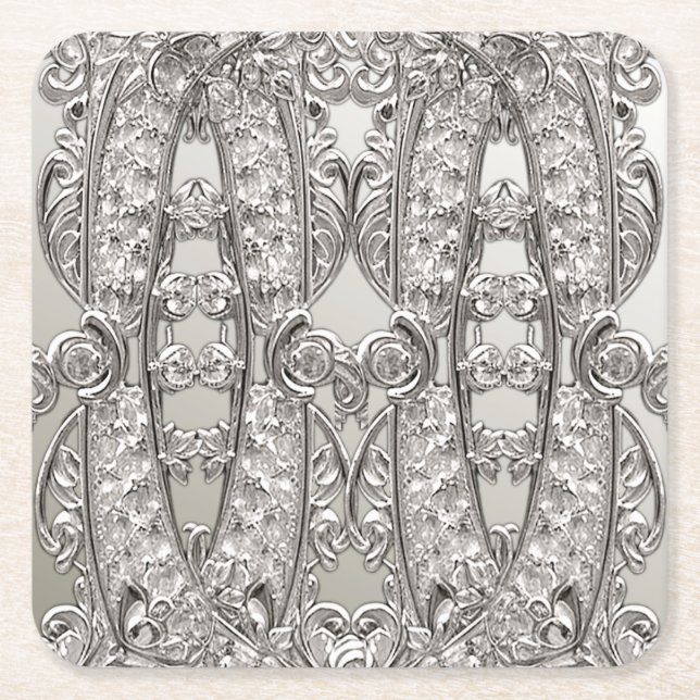 Silver Ornate Modern Paper Coaster (Front)