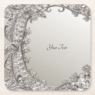 Silver Ornate Modern Paper Coaster