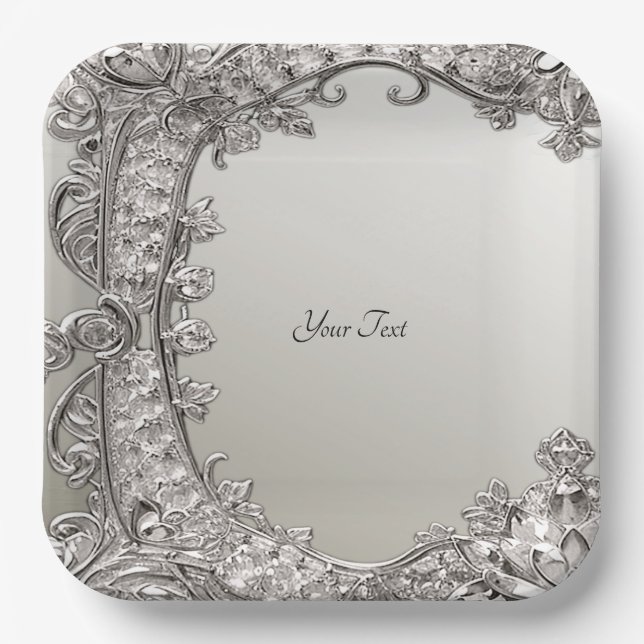 Silver Ornate Modern Paper Plate (Front)