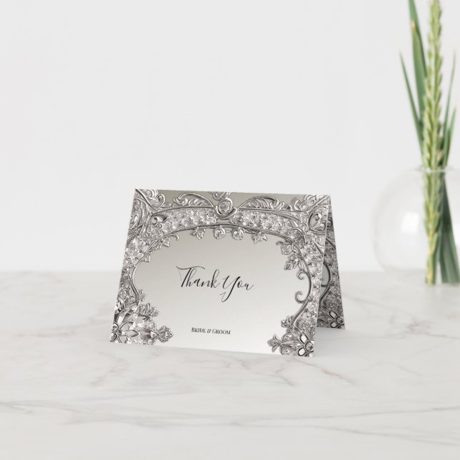Silver Ornate Modern Thank You Card (Front)