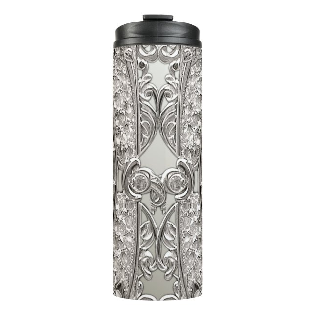 Silver Ornate Modern Thermal Tumbler (Front)